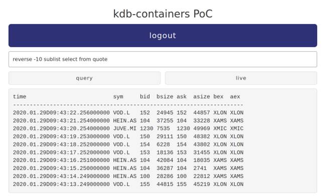 KDB+ Containers Demo