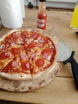 Food Challenge Pizza with Hot Sauce